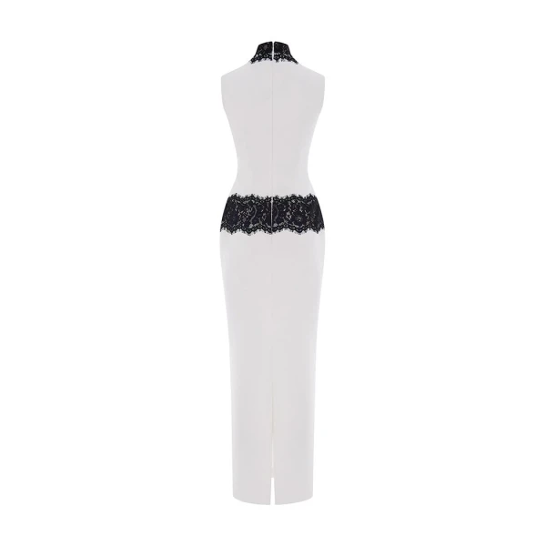 Rasario Crepe and lace maxi dress in White and Black, view 4