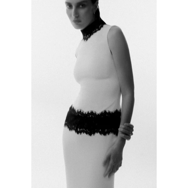Rasario Crepe and lace maxi dress in White and Black, view 5