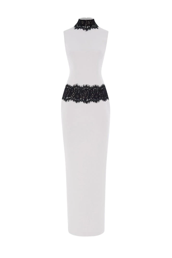 Rasario Crepe and lace maxi dress in White and Black