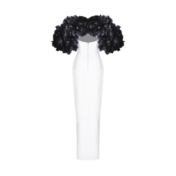Rasario Crepe maxi dress with floral trim in White and black, view 3