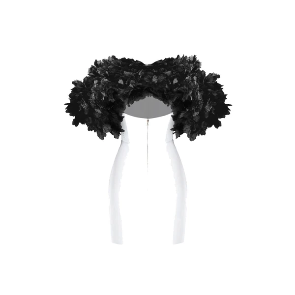 Rasario Crepe mini dress with floral trim in White and black, view 3