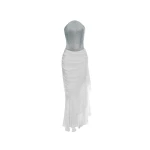 Rasario Crystal corset and silk chiffon dress in Silver and White