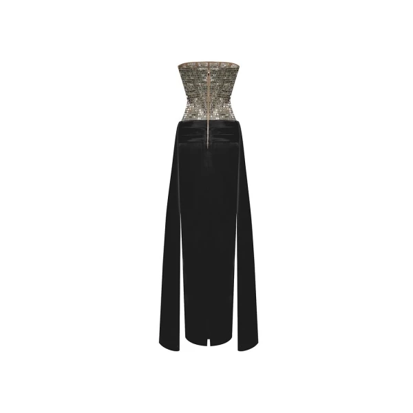 Rasario Crystal embellished corset satin gown with a train in Adults, view 3