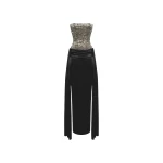 Rasario Crystal embellished corset satin gown with a train in Adults