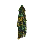 Rasario Devoré velvet maxi dress with ruffles and open back in Black and Green