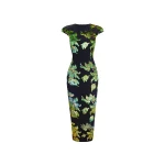 Rasario Devoré velvet midi dress with open back in Black and Green