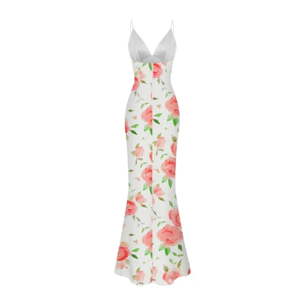 Rasario Floral printed satin maxi dress in Light pink and White, view 3