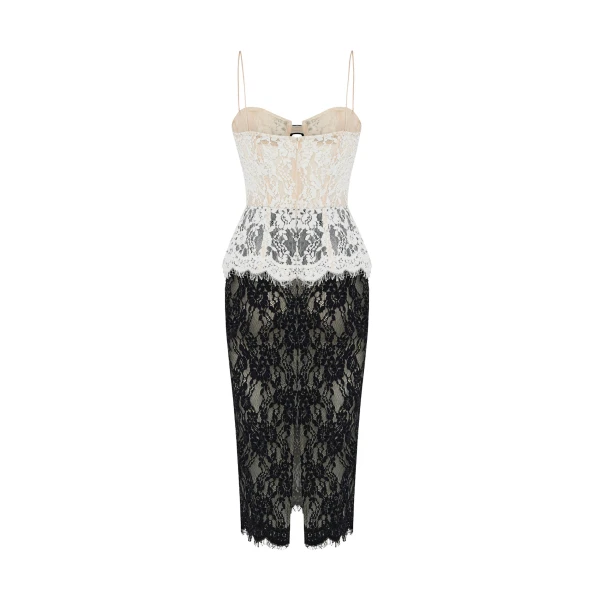 Rasario Lace corset midi dress with bows in White and black, view 3