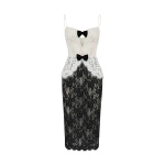 Rasario Lace corset midi dress with bows in White and black