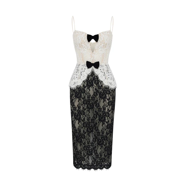 Rasario Lace corset midi dress with bows in White and black