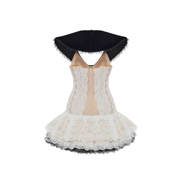 Rasario Lace mini dress in Black and White, view 3