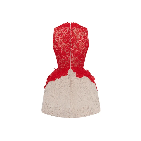 Rasario Lace mini dress with voluminous skirt in Red and beige, view 4