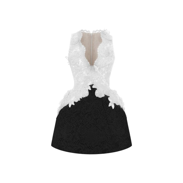 Rasario Lace mini dress with voluminous skirt in White and black