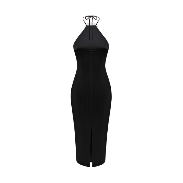 Rasario Midi velvet dress with a flower in Black and white, view 3