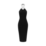 Rasario Midi velvet dress with a flower in Black and white