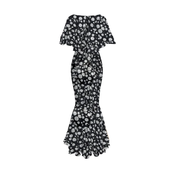 Rasario Printed chiffon maxi dress with a velvet bow in Black and White, view 3