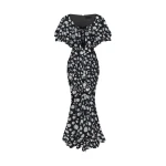 Rasario Printed chiffon maxi dress with a velvet bow in Black and White