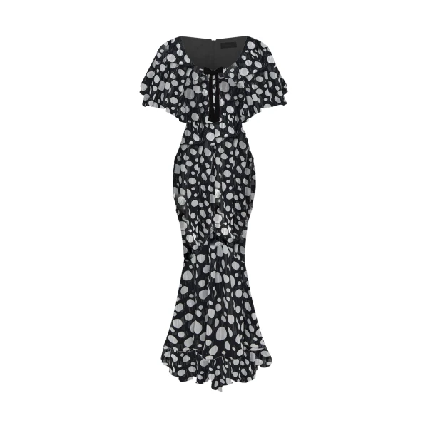 Rasario Printed chiffon maxi dress with a velvet bow in Black and White