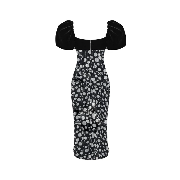 Rasario Printed chiffon midi dress with puff sleeves in Black and White, view 3