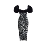 Rasario Printed chiffon midi dress with puff sleeves in Black and White