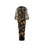 Rasario Printed silk chiffon draped midi dress in Black and Yellow