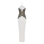 Rasario Satin and lace corset maxi dress in White and Black