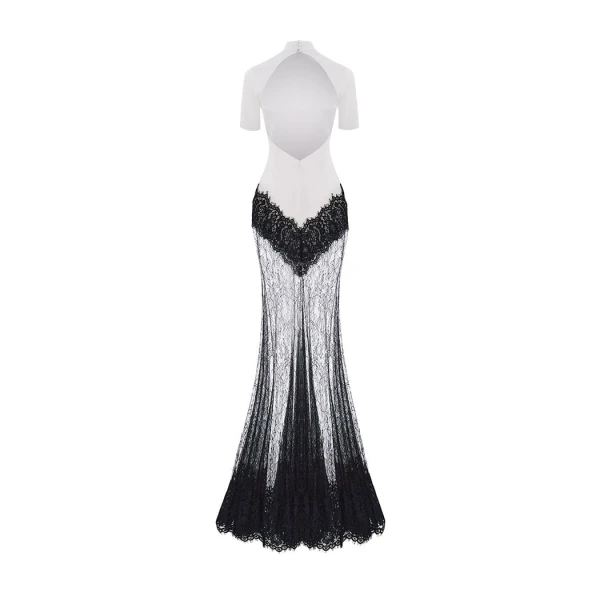 Rasario Satin and lace maxi dress in White and Black, view 3