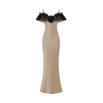 Rasario Satin and lace maxi dress with a flower in Gold and Black