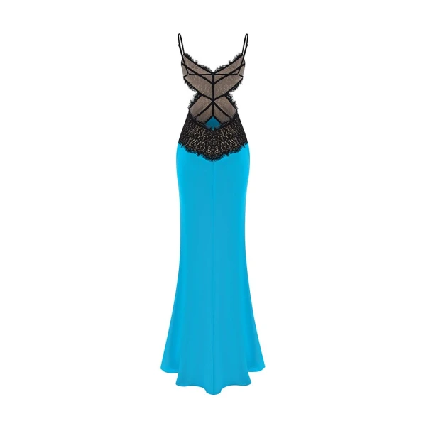 Rasario Satin and lace maxi dress with cutouts in Turquoise and Black, view 3
