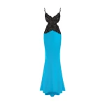 Rasario Satin and lace maxi dress with cutouts in Turquoise and Black
