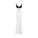 Rasario Satin and velvet draped maxi dress in Black and White