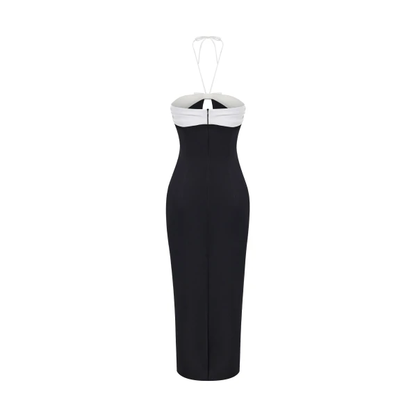 Rasario Satin midi dress with a cutout in Black and White, view 3