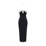 Rasario Satin midi dress with a cutout in Black and White