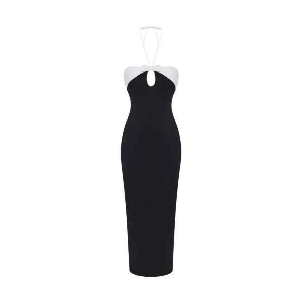 Rasario Satin midi dress with a cutout in Black and White