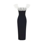 Rasario Velvet and lace midi dress in Black and White