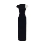Rasario Velvet and lace midi dress with a side slit in Black and white