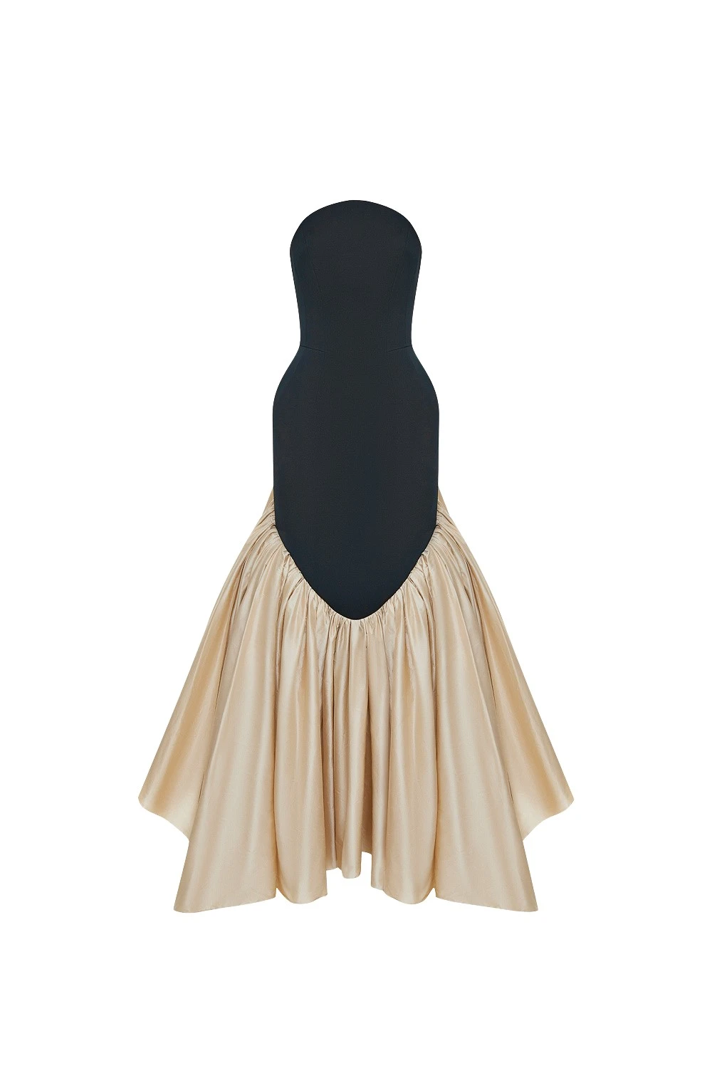 Rasario Viscose and silk corset maxi dress with ruffles in Black and Gold