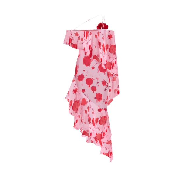 Rasario Asymmetrical printed chiffon midi dress with flounces in Pink, view 4