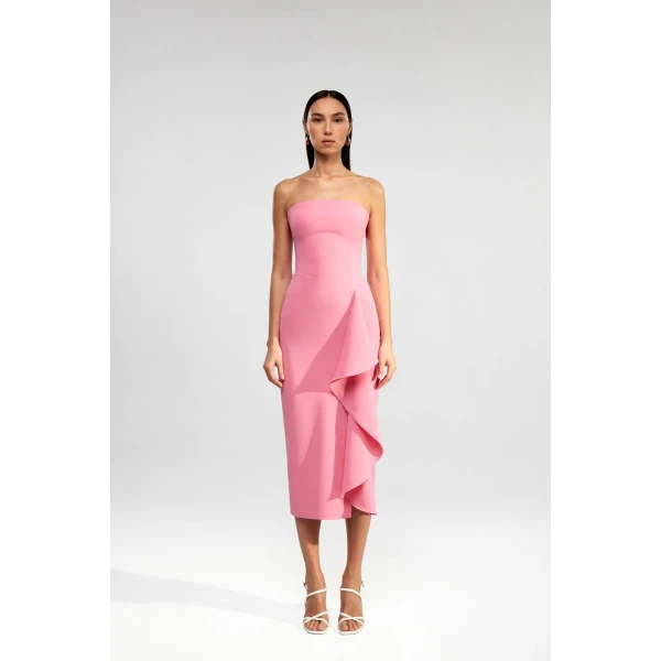 Rasario Crepe midi dress with ruffle in Pink, view 2