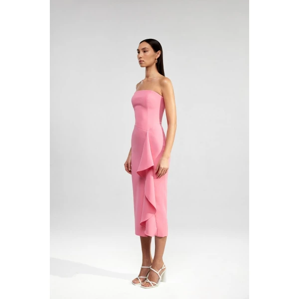 Rasario Crepe midi dress with ruffle in Pink, view 3
