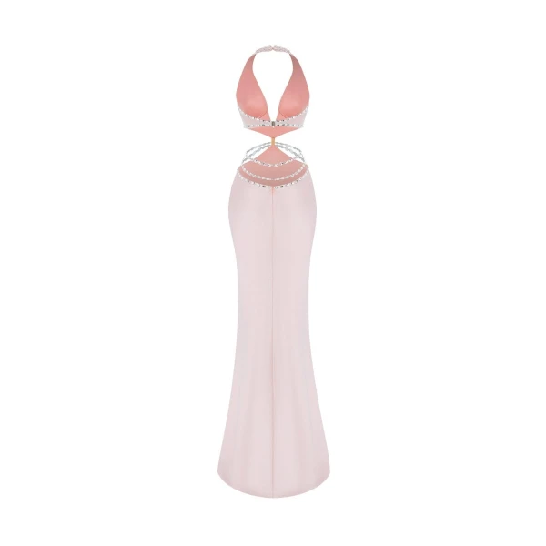 Rasario Crystal-embellished satin maxi dress with cutouts in Light Pink, view 3