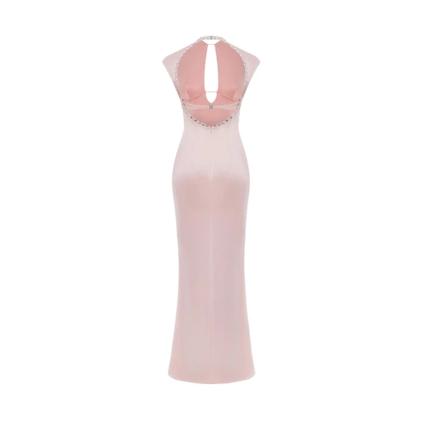 Rasario Crystal-embellished satin midi dress with cutout in Light Pink, view 3