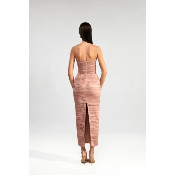 Rasario Draped chiffon long midi dress in Powdery, view 4