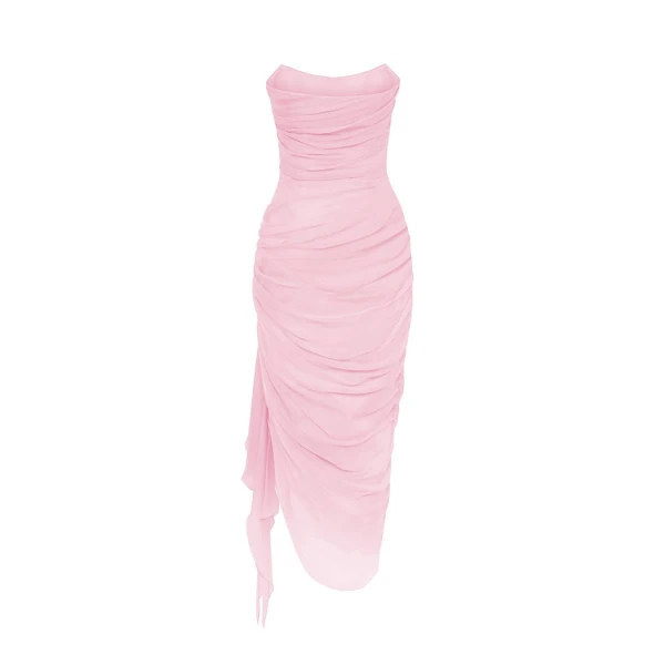 Rasario Draped silk chiffon corset midi dress in Light pink, view 3