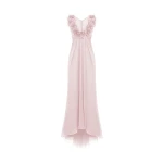 Rasario Draped silk chiffon dress with flowers and train in Light pink