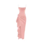 Rasario Flower embellished draped satin midi dress in Powder Pink