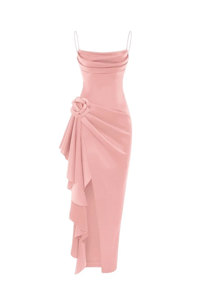 Rasario Flower embellished draped satin midi dress in Powder Pink