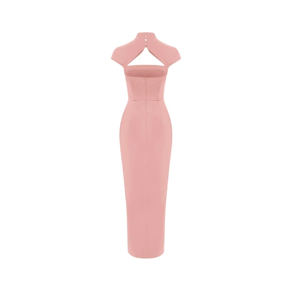 Rasario Long midi corset satin dress with a side slit in Light pink, view 4
