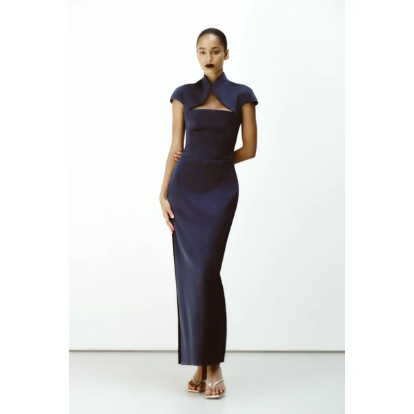 Rasario Long midi corset satin dress with a side slit in Light pink, view 5
