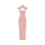 Rasario Long midi corset satin dress with a side slit in Light pink
